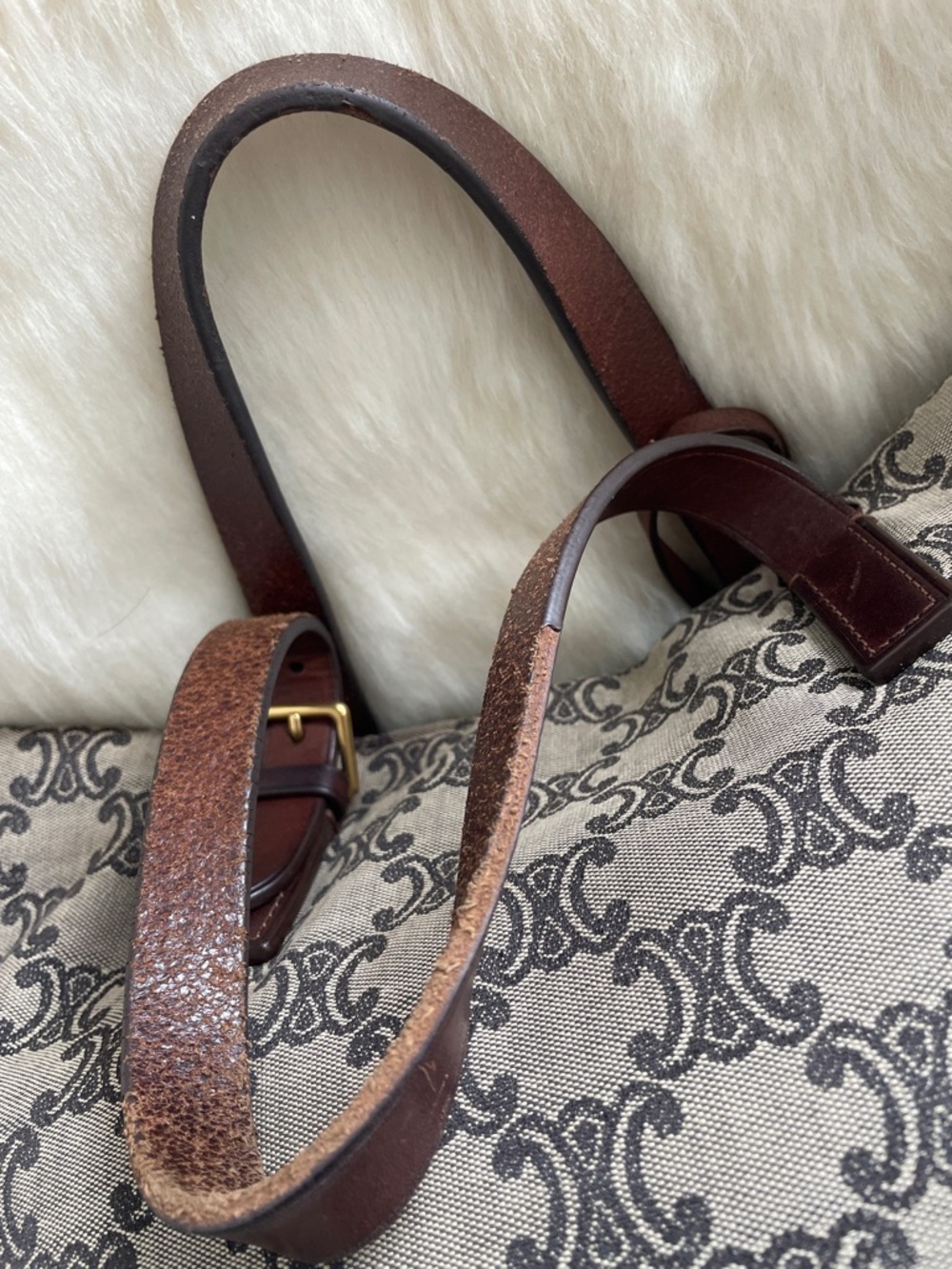 Celine Brown and Beige Canvas Logo Tote - Picture 7 of 9